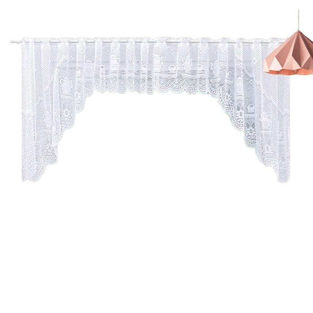 Cortina Bando Renda Cascata Cozinha Bule Branca 3,15X1,00