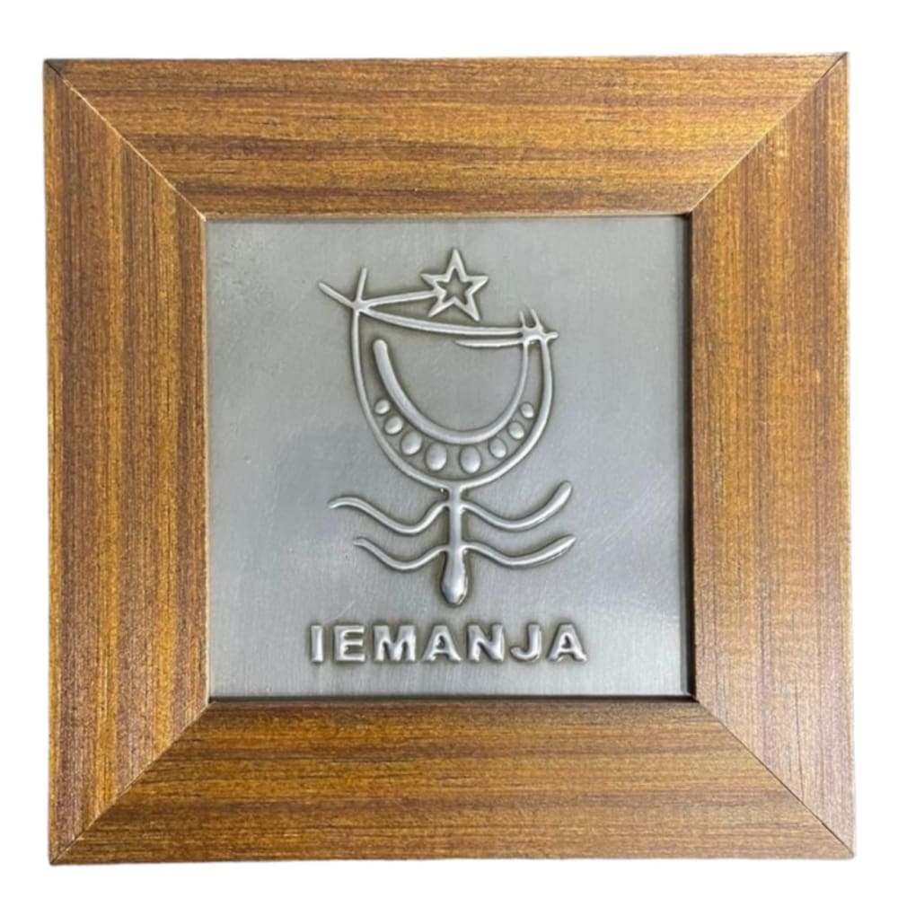 Quadro Iemanjá Orixá Madeira Imbuia e Metal 14,5x14,5cm