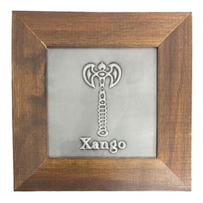 Quadro Xangô Machado Madeira Imbuia e Metal 14,5x14,5cm