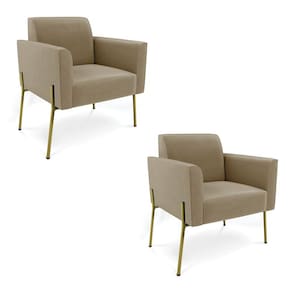 Poltrona Pé de Ferro Dourado Decorativa Kit 2 Marisa Suede Marrom Rato D03 - D`Rossi