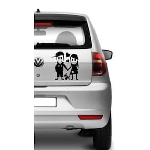 Adeseivo Para Carro Familia Feliz - Casal + Cachorro