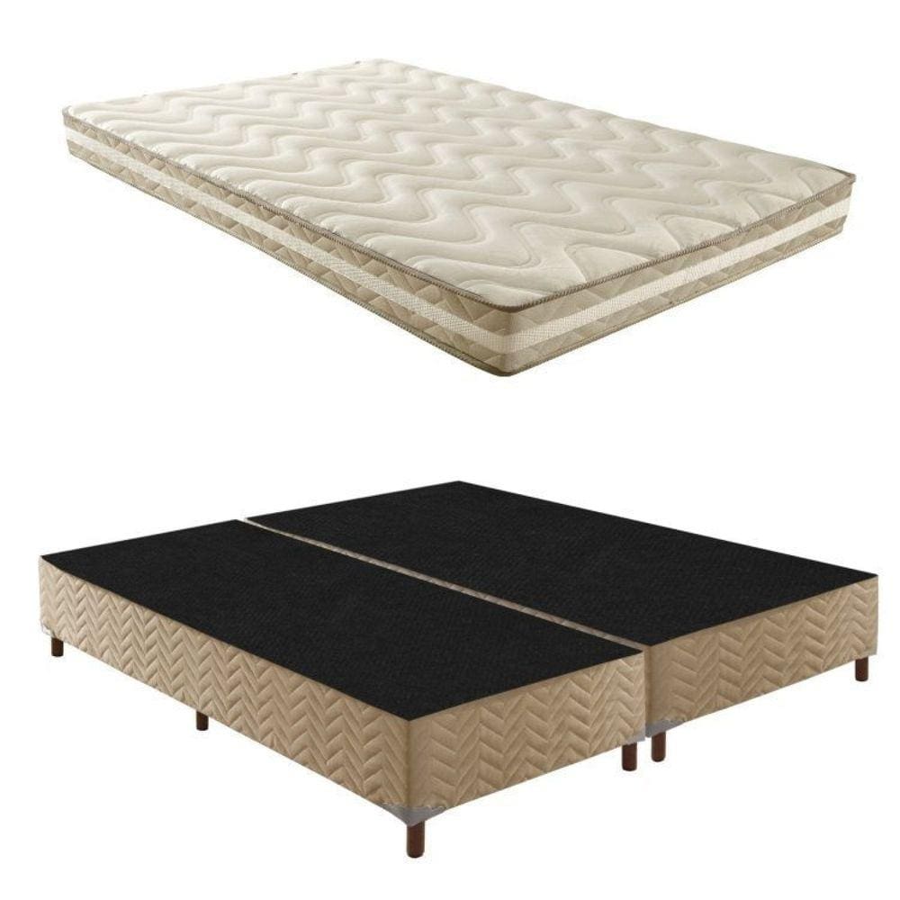 Box Queen Florença 42x158x198cm com Colchão Queen Unique D33 Plus Duoface 14x158x198cm Rustico Bege