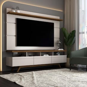 Rack com Painel para TV Até 72 Polegadas Armênia 3 Gavetas Off White/Freijó - Panorama Móveis