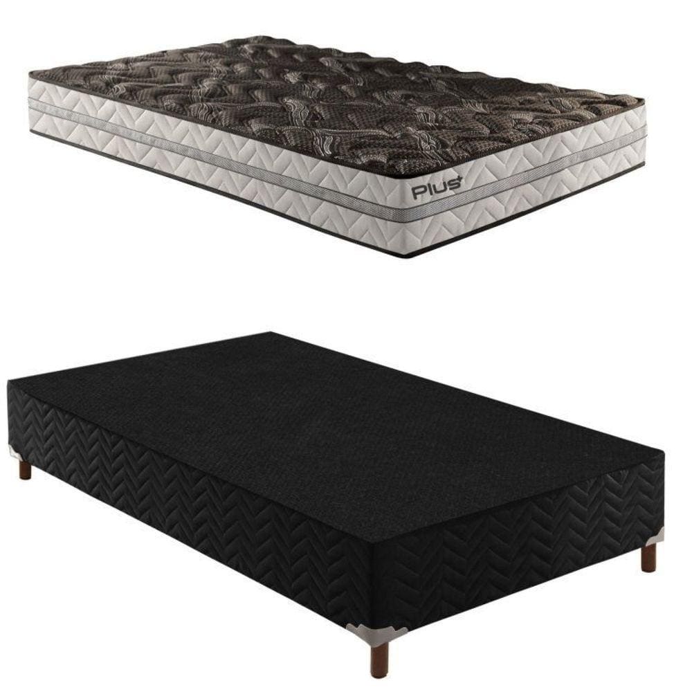 Box Solteiro Íris 42x88x188cm com Colchão Solteiro Unique D33 Plus Duoface 20x88x188cm Preto Elegancy