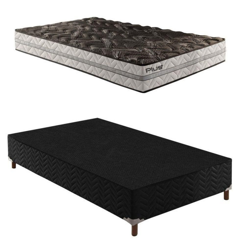 Box Solteiro Íris 42x88x188cm com Colchão Solteiro Unique D33 Plus Duoface 25x88x188cm Preto Elegancy