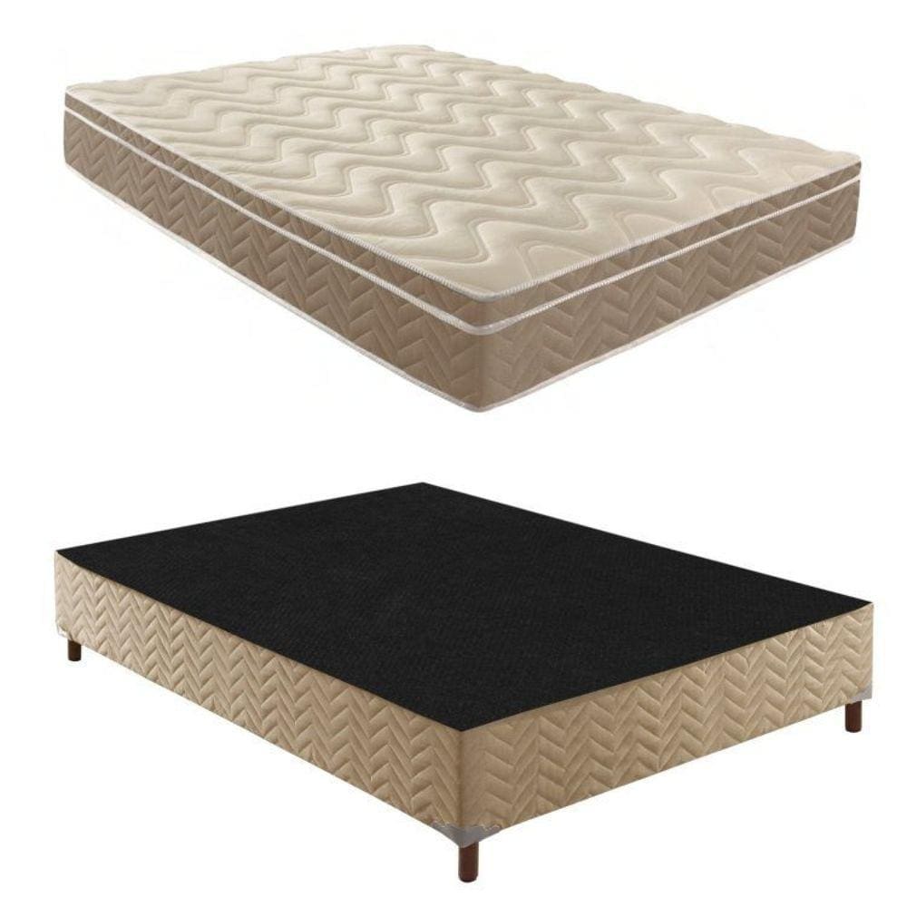 Box Casal Florença 42x138x188cm com Colchão Casal Unique Anatômico D28 25x138x188cm Rustico Bege
