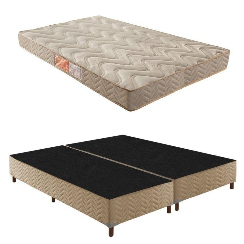 Box Queen Júlia 42x158x198cm com Colchão Queen Unique D33 Duoface 18x158x198cm Rustico Bege