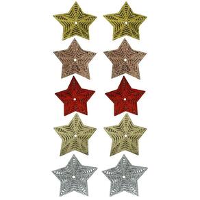 Kit 10 Enfeites Natal Estrelas Em Gliter 10 Cm Coloridas
