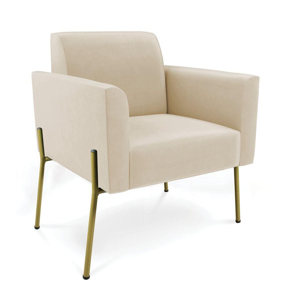 Poltrona Pé de Ferro Dourado Decorativa Marisa Suede Bege D03 - D`Rossi