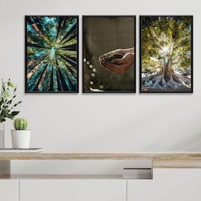 Kit 3 Quadros Decorativos Mãe Natureza 33X24Cm - Com Vidro