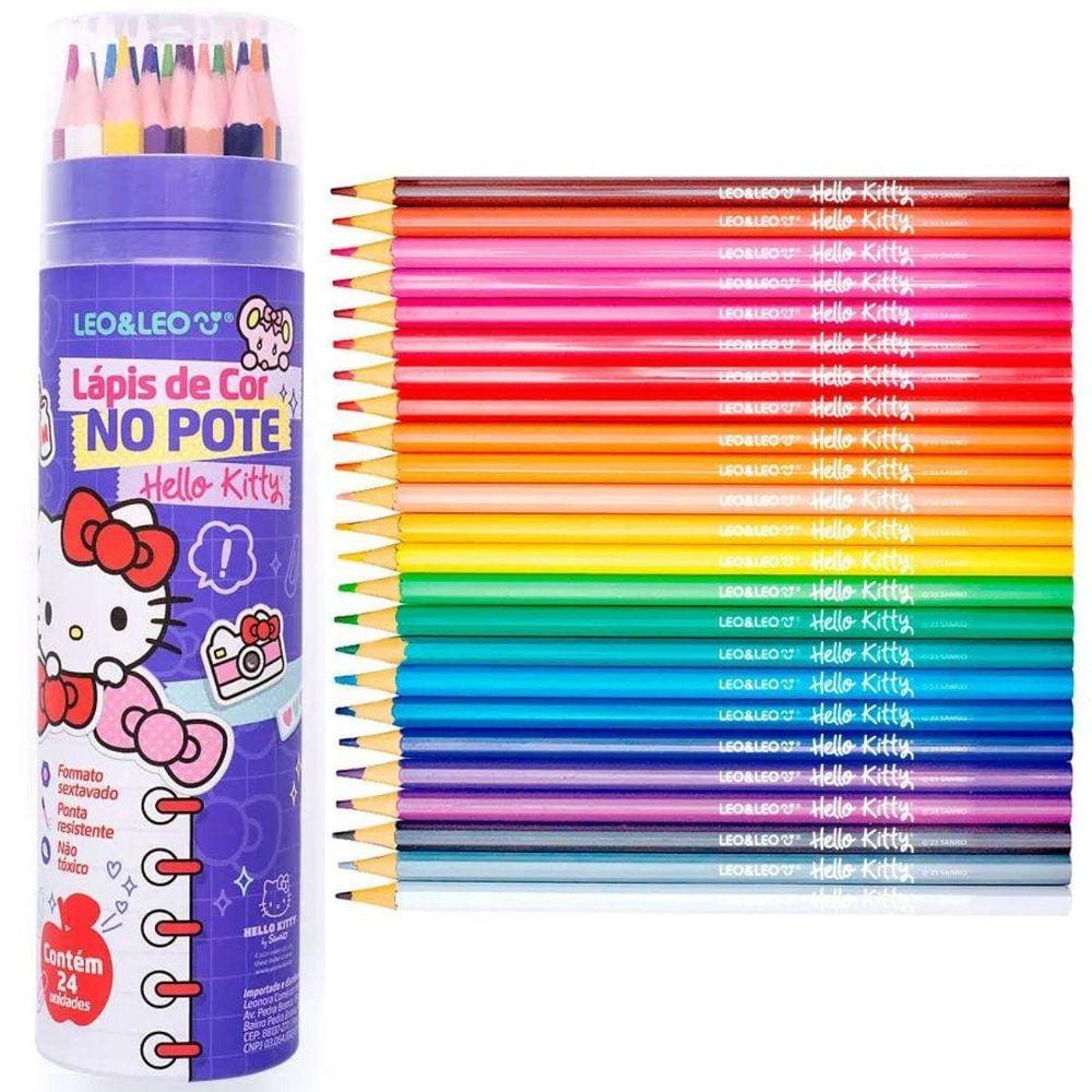 Lapis De Cor No Pote Hello Kitty - 24 Cores - Leo & Leo