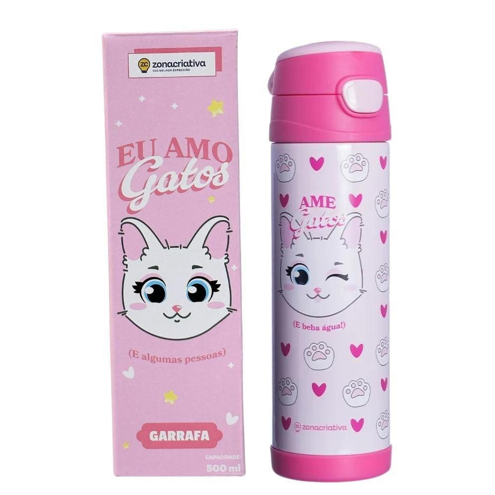 Garrafa Térmica Top Handle 500Ml Eu Amo Gatos Zona Criativa