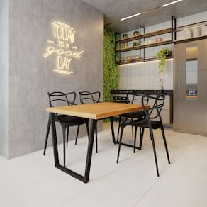 Conjunto Mesa Madeira Maciça Lanna 1,50m Ferragem Preta com 4 Cadeiras Alegra Preta