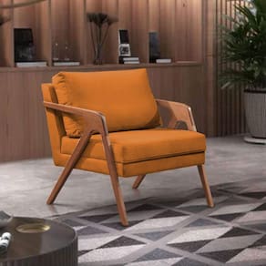Poltrona Decorativa Mona Premium Base Madeira Maciça Veludo Terracota
