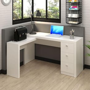 Mesa Escrivaninha em L para Escritório 3 Gavetas 136x113cm Branco
