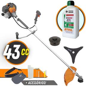 Roçadeira Robusta Com Óleo Stihl RL430P Plus Tekna Á Gasolina 2T 43cc 1,7HP Modelo Completo Com Lâmina 3 Pontas e Cabeçote Nylon