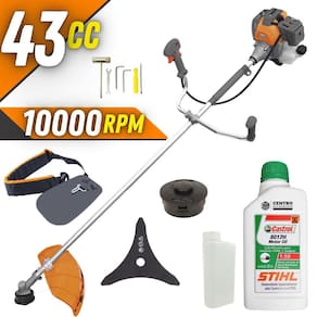 Máquina de Cortar Grama Á Gasolina Tekna RL430-P Plus 2T 43cc 1,7HP 10.000RPM Roçadeira Lateral Com Faca 3 Pontas e Carretel Nylon + ÓLEO STIHL 2T