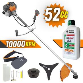 Roçadeira Com Óleo Stihl Lateral Á Gasolina Tekna RL520-P Plus 2T 52cc 2HP 10.000rpm Cortador de Grama Profissional C/ Lâmina 3 Pontas e Carretel