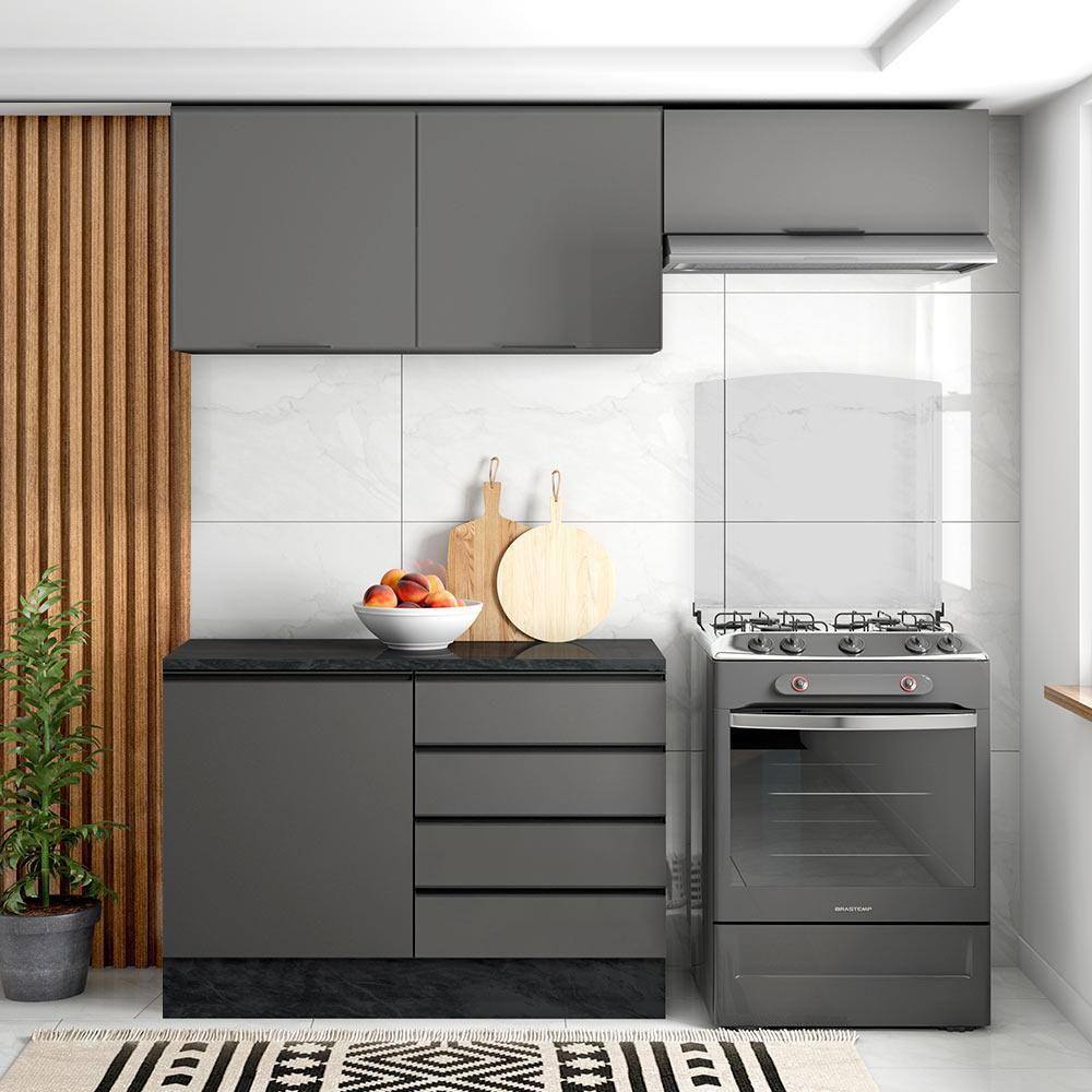 Cozinha Modulada Pequena Grafite Etna Poliman - Cinza