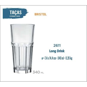 06 Copos Bristol 340Ml - Long Drink - Suco - Vitamina