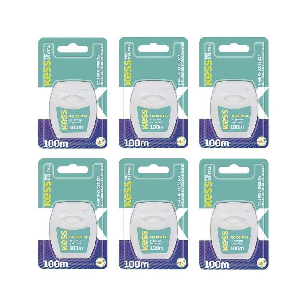Fio Dental Kess 100M Extra Fino - Kit Com 6Un