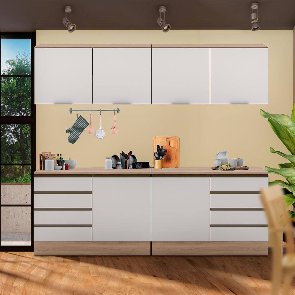 Cozinha Modulada Compacta 4 Peças 240cm Carvalho Oak Off White Cora Shop Jm - Marrom