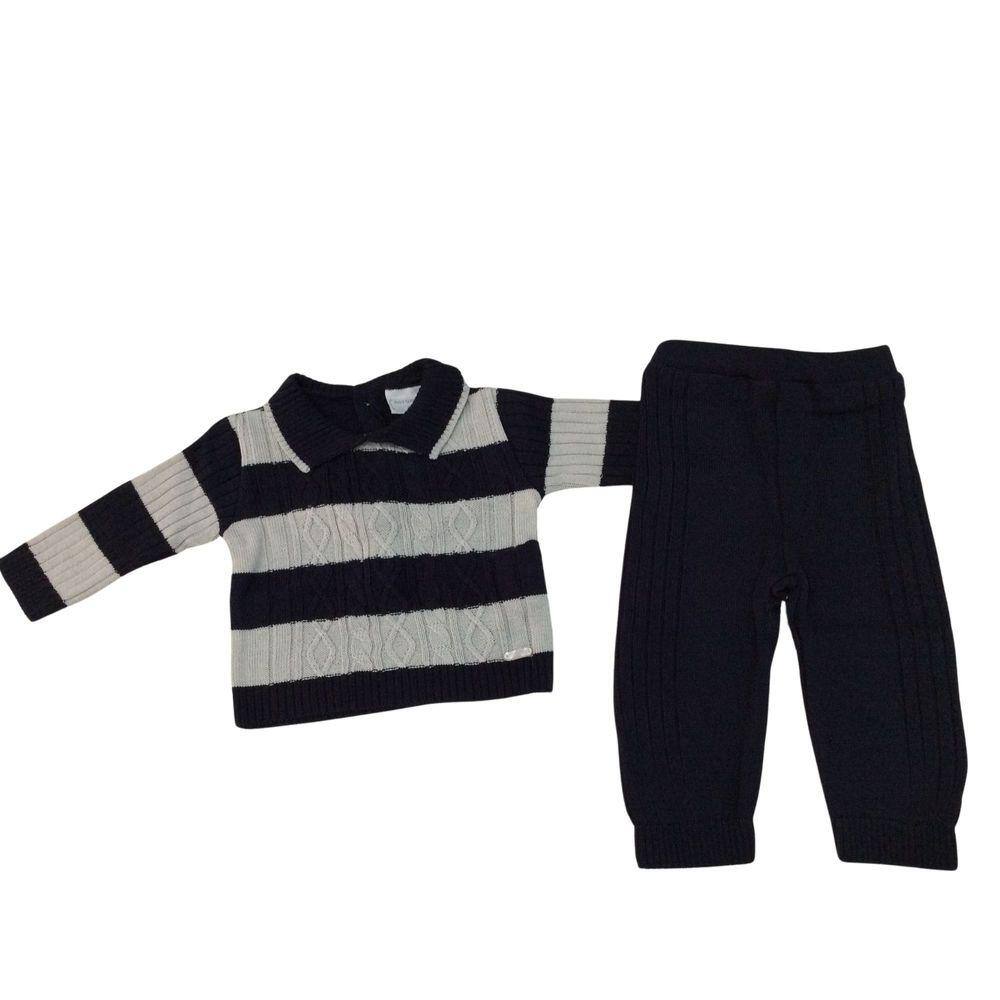 Conjunto Tricot Masculino Infantil Noruega Marinho Cinza