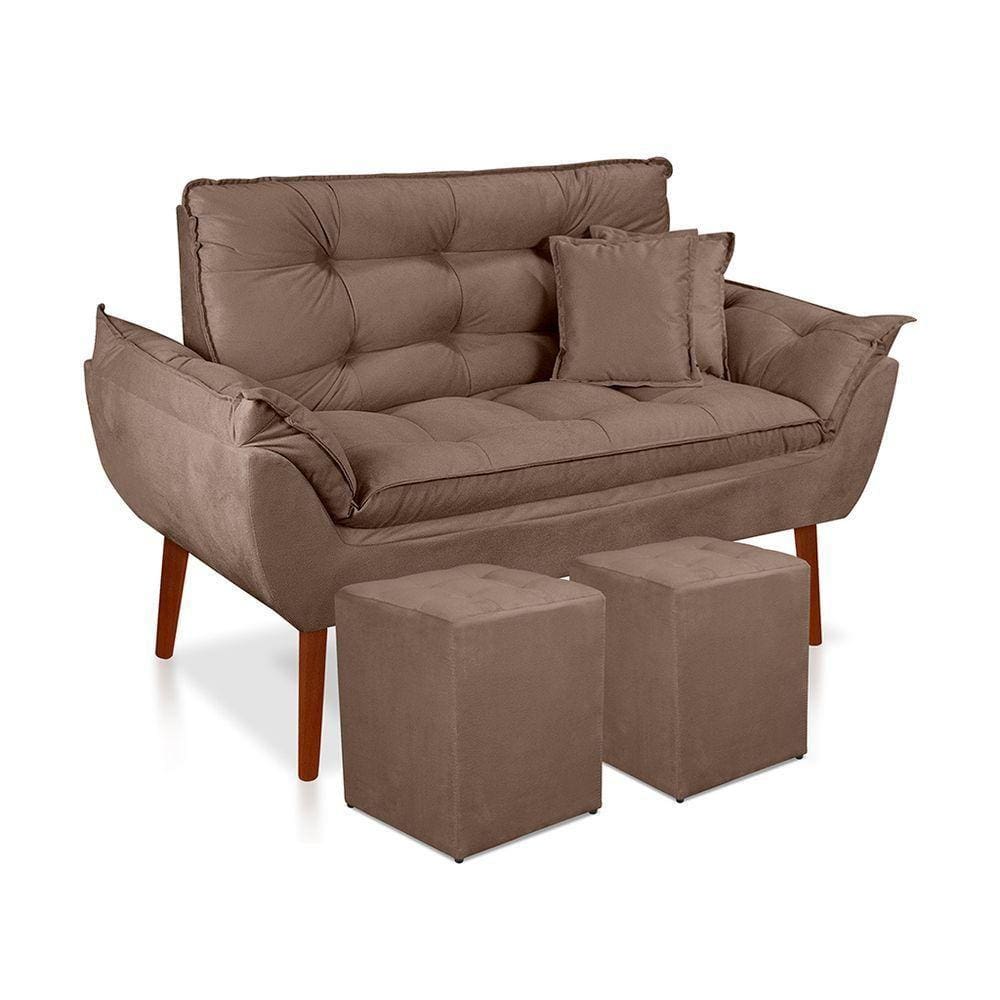 Kit 01 Namoradeira Opala 02 Puff Quadrado 02 Almofadas Capuccino