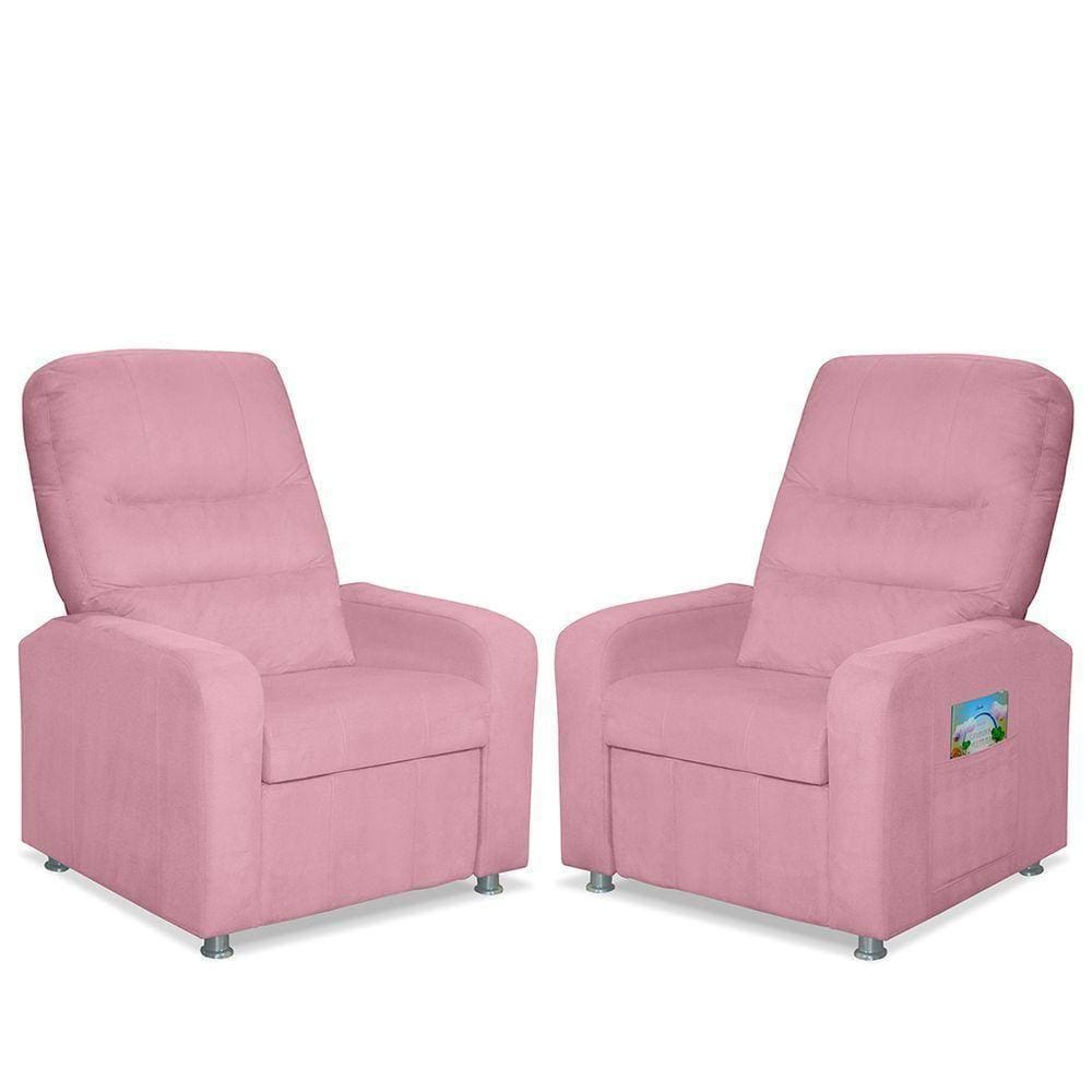 Kit 02 Poltrona Do Papai Reclinável Confortável Suede Rosa Bebê
