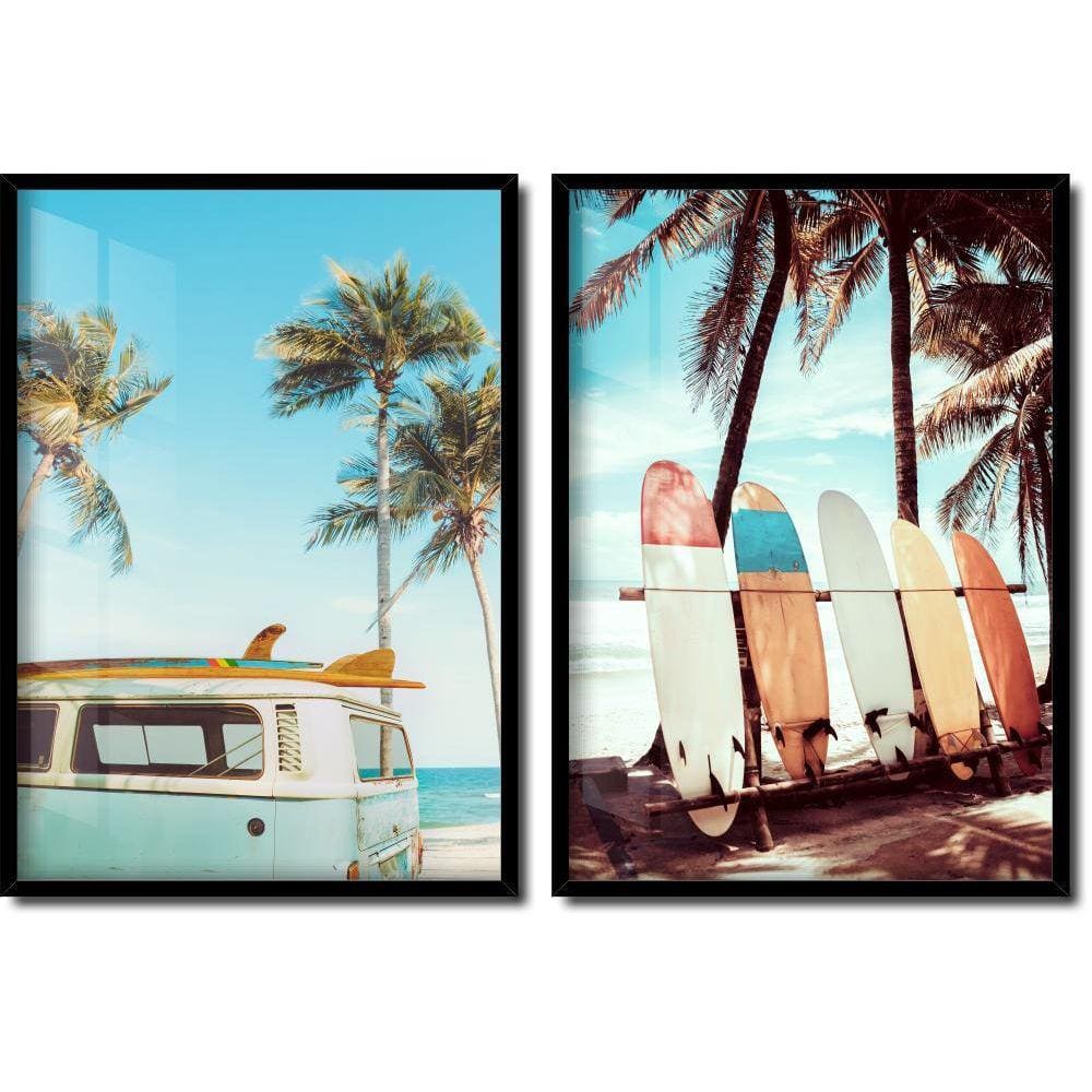 Quadros Decorativos Moldura Jogo Paisagem Praia Vintage Azul