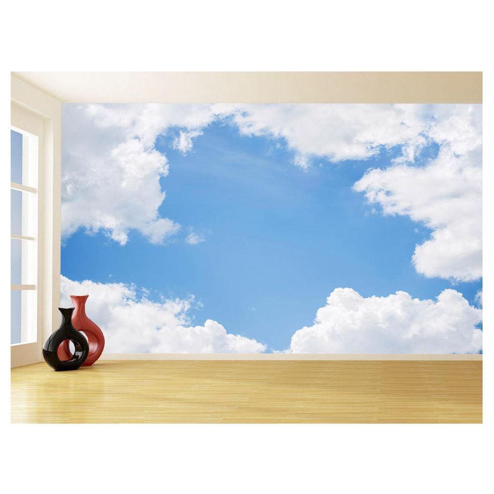 Papel De Parede 3D Paisagem Céu Azul Nuvens 3,5M Nsk117