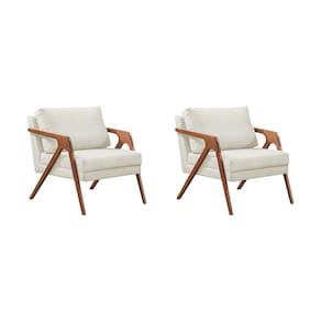 Kit 2 Poltronas Decorativas Mona Premium Base Madeira Maciça Linho Cru