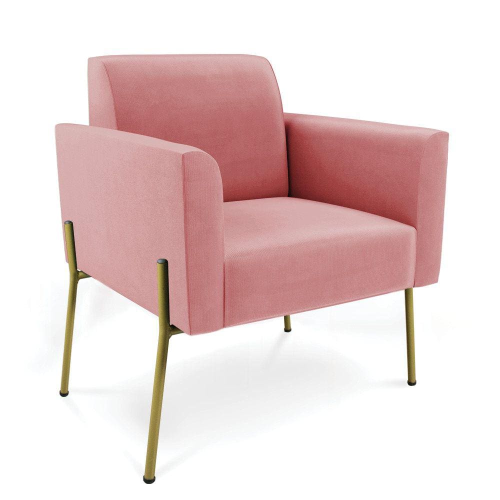 Poltrona Pé de Ferro Dourado Decorativa Marisa Suede D03 - D`Rossi