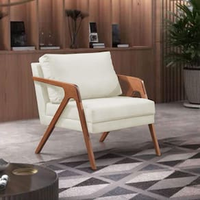 Poltrona Decorativa Mona Premium Base Madeira Maciça Linho Cru