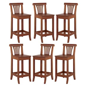 Kit 6 Banquetas Média Madeira Maciça Valentina 36x90Cm Bancada Cozinha Gourmet Verniz Imbuia - RMI