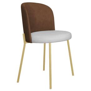 Cadeira Decorativa Elegance Base Champanhe Courino Caramelo/Bege - Montanaris Decor