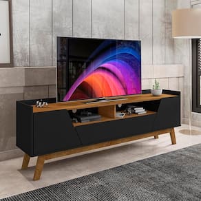 Rack Para TV Até 70 Polegadas 180 cm 2 Portas 1 Gaveta Preto Fosco Naturalle Florença Bechara