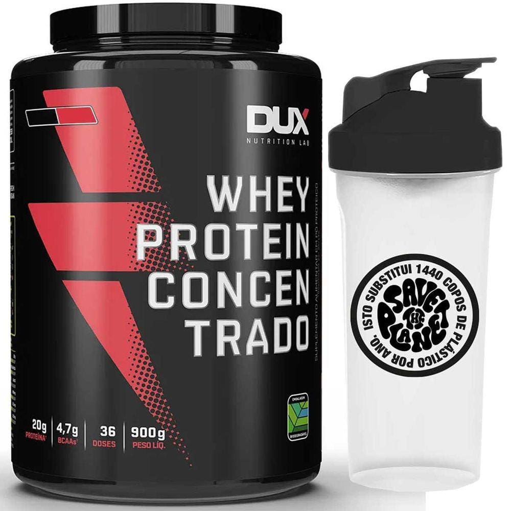 Whey Protein Concentrado 900G Morango Dux Coqueteleira 700Ml