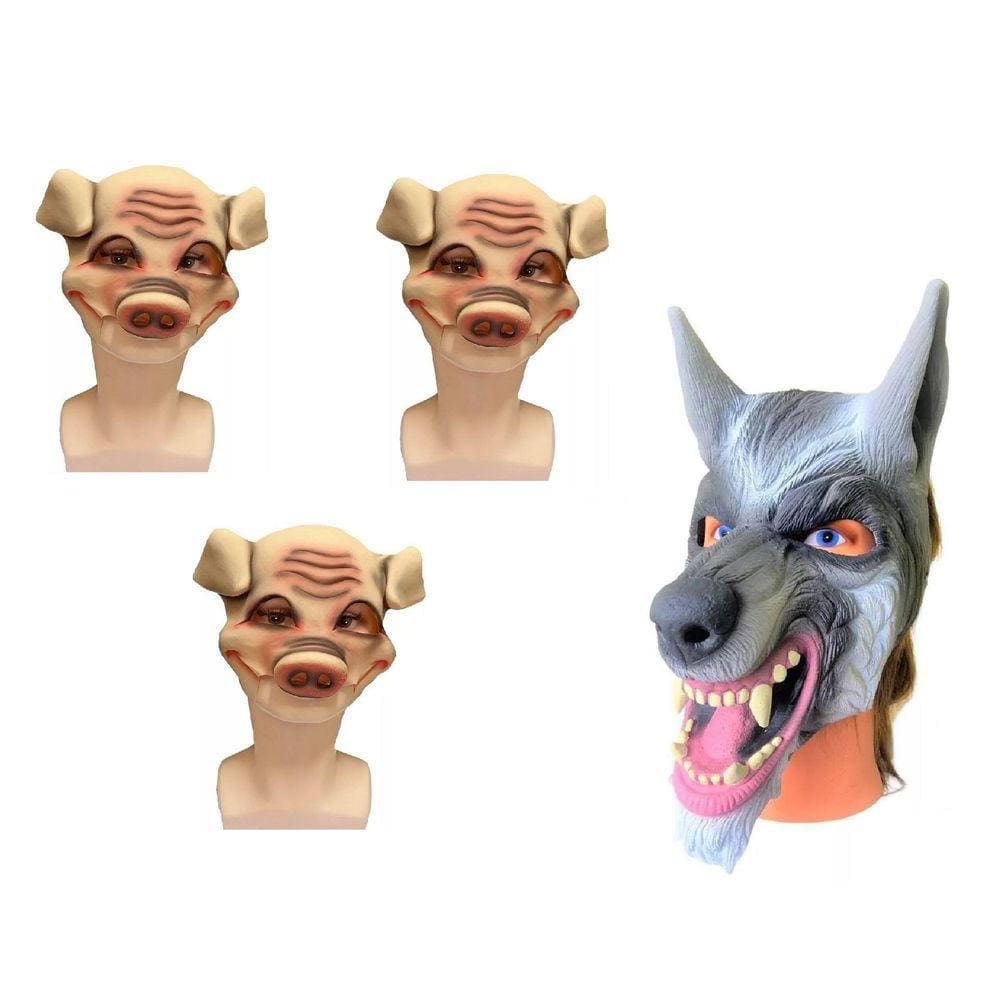 Kit Máscaras Lobo Mau E Três Porquinhos Fantasia Teatro