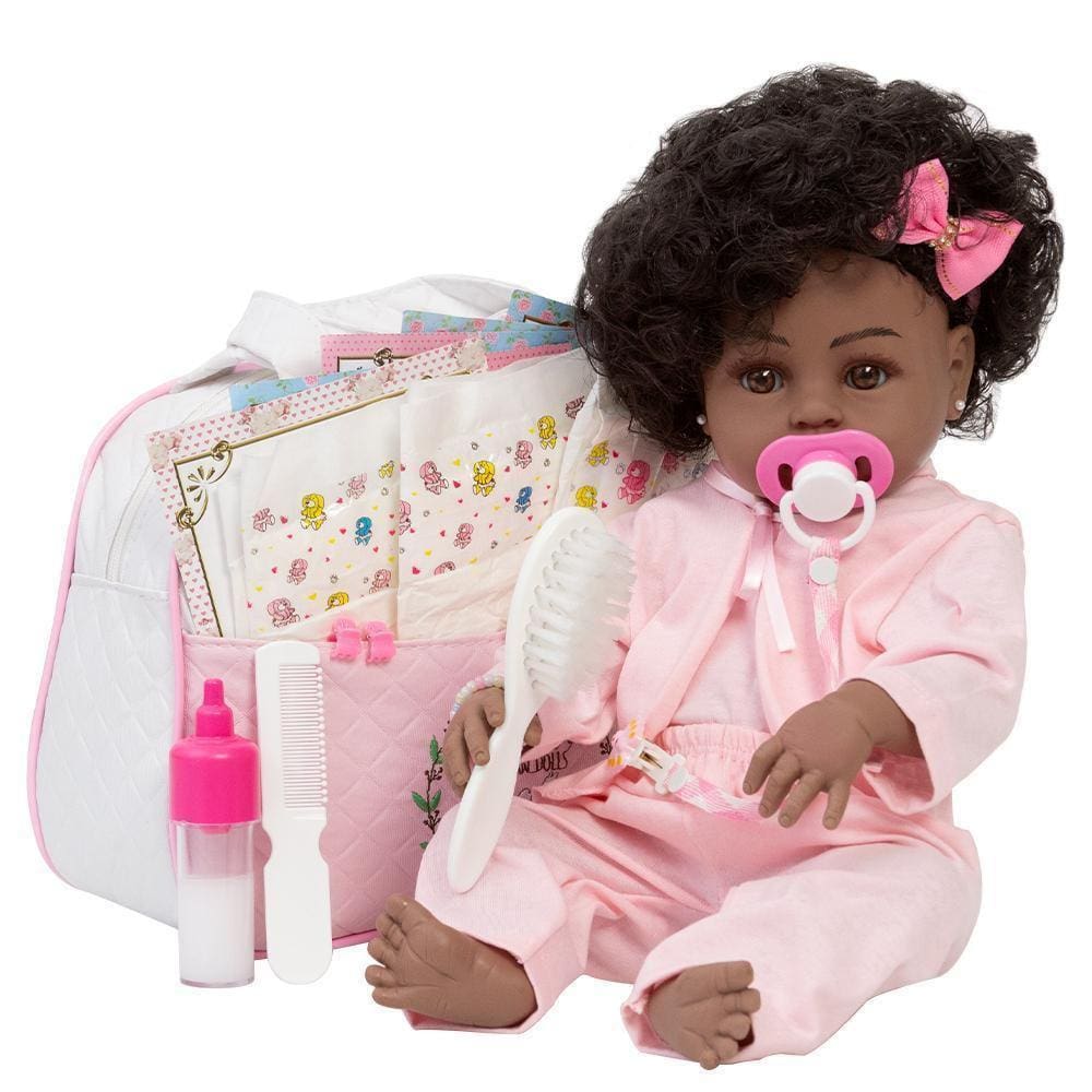Boneca Reborn Realista Negra Cabelo Cacheado Linda Completa