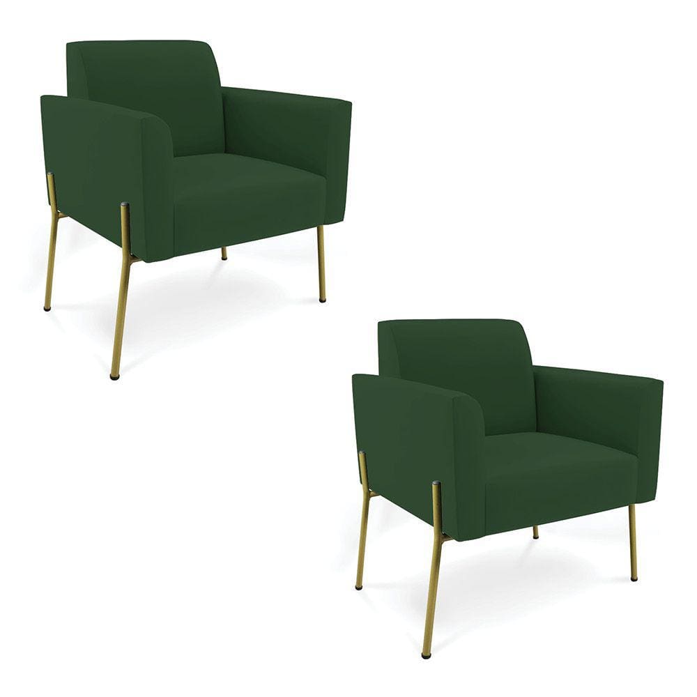 Poltrona Pé de Ferro Dourado para Salão Kit 2 Marisa Veludo Verde D03 - D`Rossi