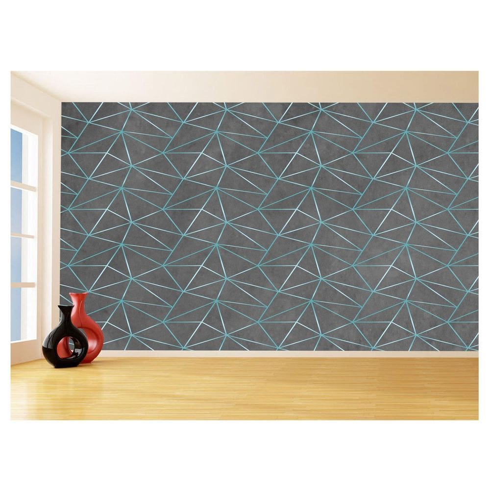 Papel De Parede Concreto Linhas Azul Turquesa 3,5M Kkt278