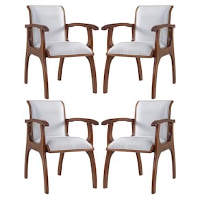 Kit 4 Cadeiras de Jantar Estofada Braço 55 x 82 Cm Barcelona Madeira Maciça Linho Bege Cru L71 - RMI