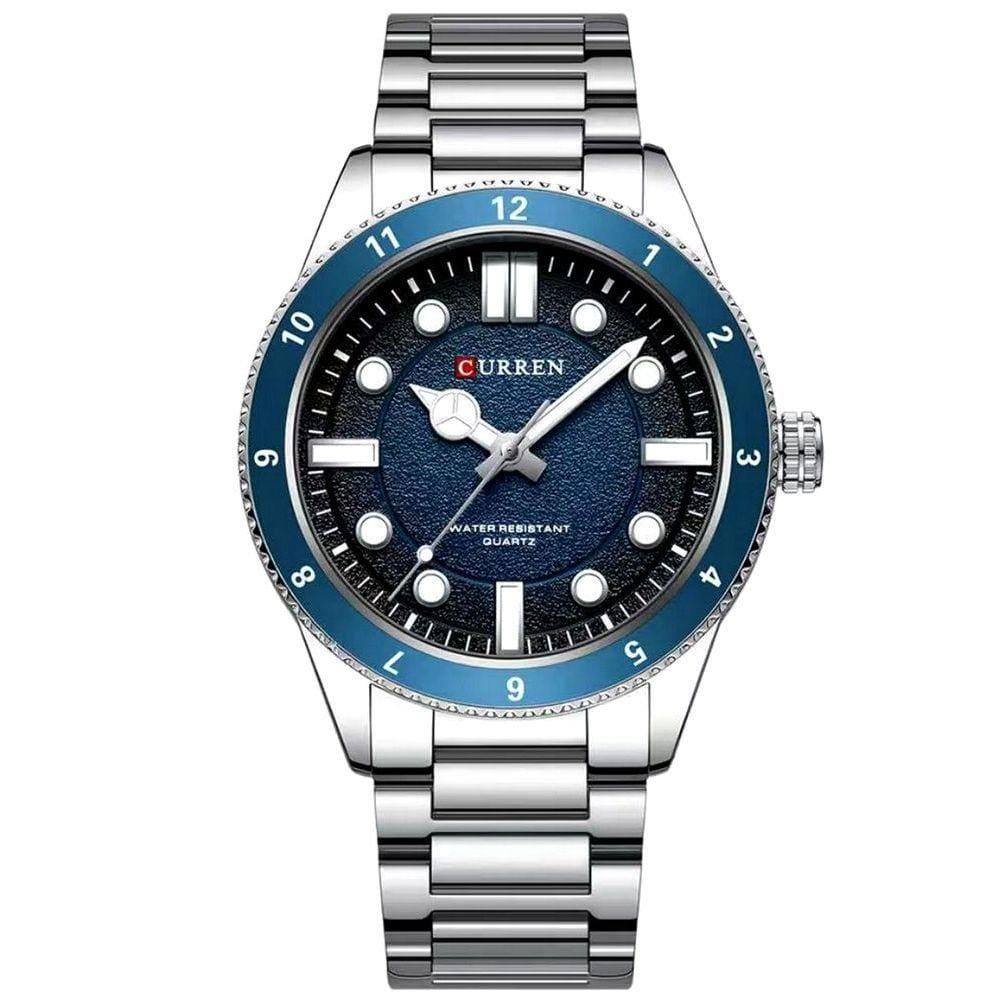 Relógio De Quartzo Masculino Pulseira De Aço Inoxidável Design Classico Impermeavel Azul