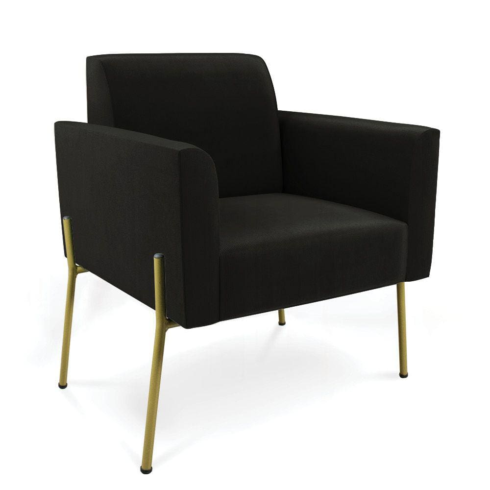 Poltrona Pé de Ferro Dourado Decorativa Marisa Suede Preto D03 - D`Rossi