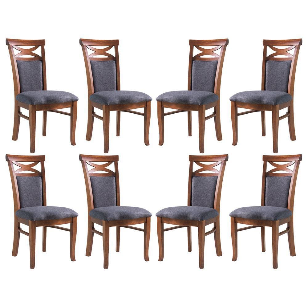 Kit 8 Cadeiras de Jantar Estofada Copacabana 48x100 Cm Madeira Maciça Imbuia Linho Cinza L67 - RMI