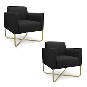02 Poltronas Marisa Suede Preto Base X Industrial Dourada