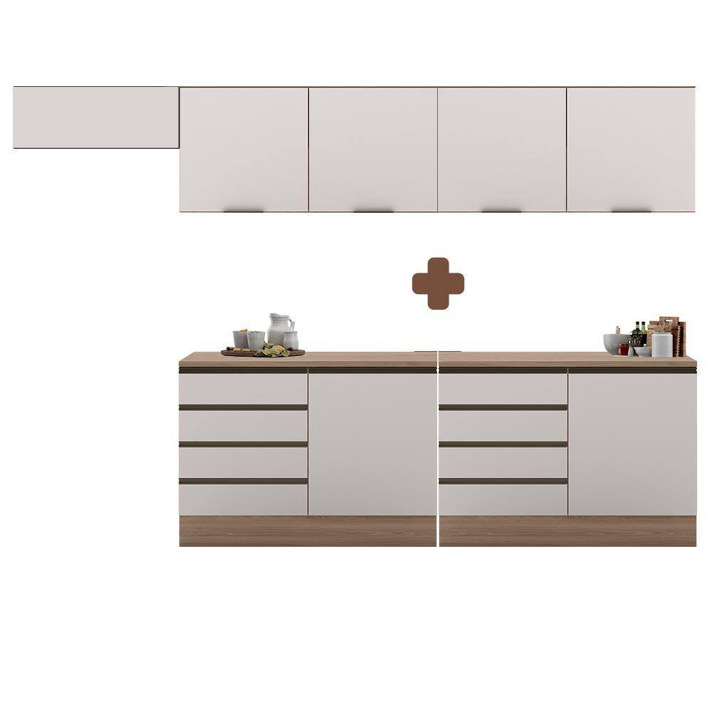 Cozinha Completa Modulada 5 Peças Carvalho Oak Off White Merey Shop Jm - Marrom