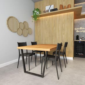 Conjunto Mesa Madeira Maciça Lanna 1,50m Ferragem Preta com 4 Cadeiras Tramontina Preta