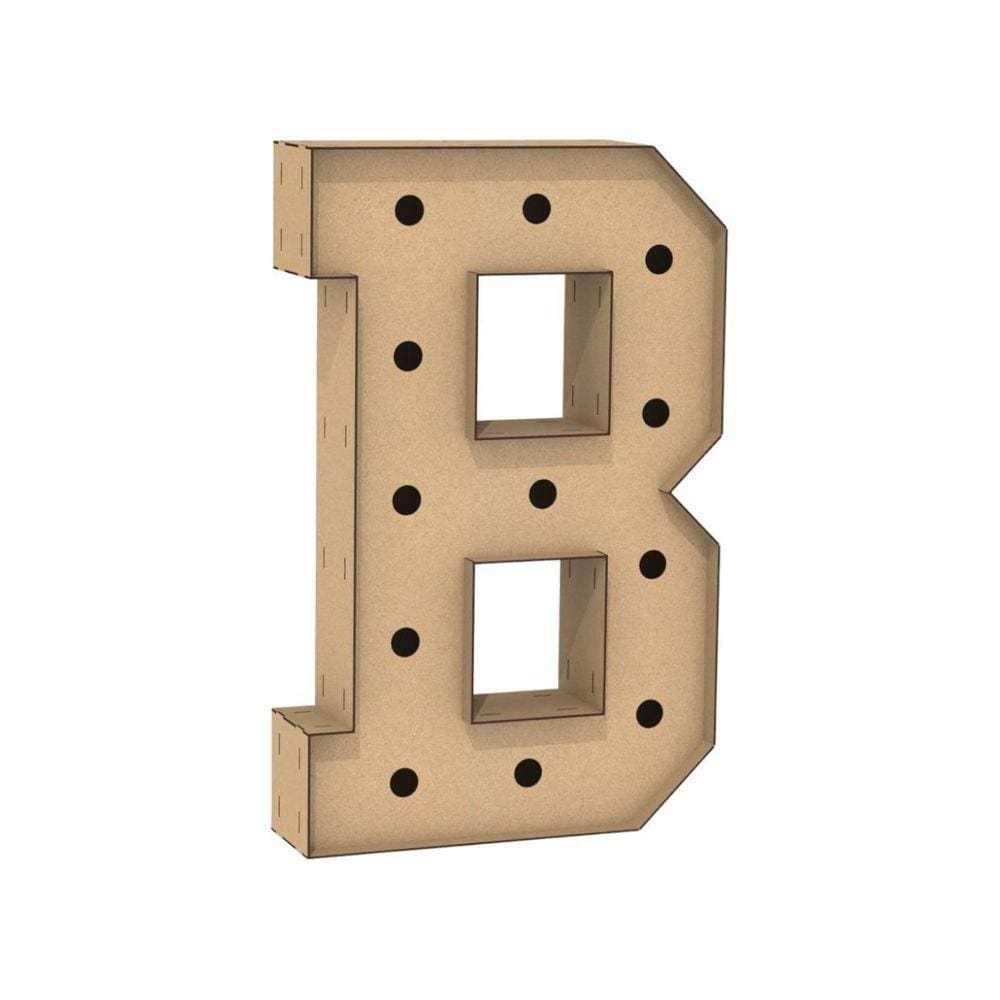 Letra Caixa Grande B Mdf 60Cm Altura Furo Lampada Iluminação